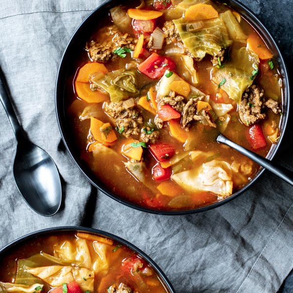 bowls of Instant Pot Cabbage Roll Soup