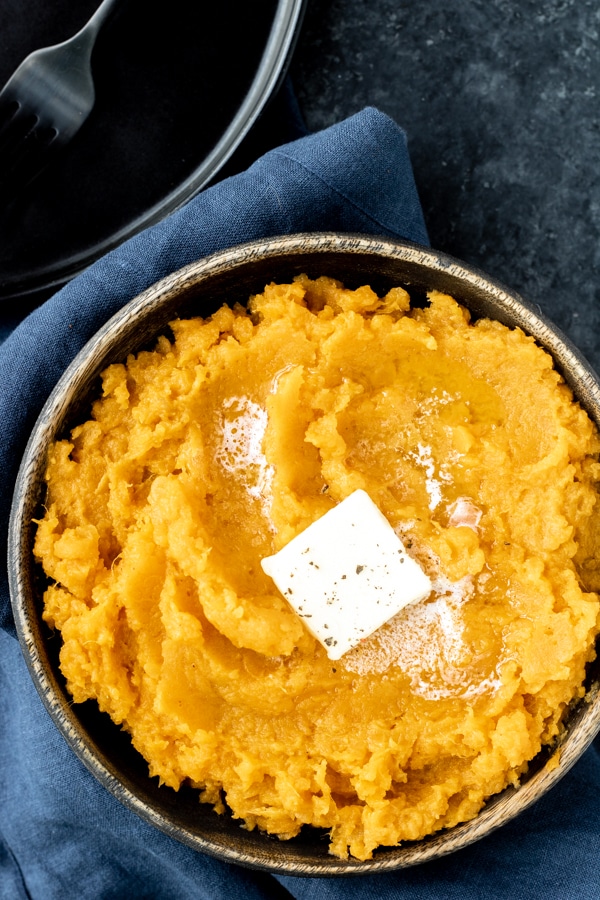 bowl of mashed Instant Pot Sweet Potatoes