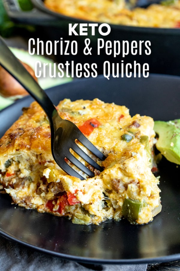 This Mexican Crustless Quiche is an easy keto recipe of baked eggs filled with bell peppers, chorizo, and green chilies. This low carb breakfast or brunch recipe can be made ahead of time and cut into individual servings. It's a simple crustless quiche recipe that you'll love if you are on a low carb or keto diet. It also makes a great Cinco de Mayo recipe!! #cincodemayo #quiche #eggs #lowcarbrecipes #Ketorecipes #homemadeinterest