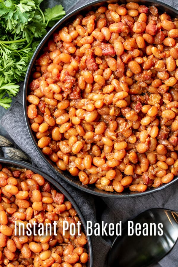This easy recipe for Instant Pot Boston baked Beans is made from scratch using dried beans, salt pork (or bacon), and molasses for that traditional Boston baked bean flavor. These Instant Pot baked beans make a great side for summer bbqs, pot lucks, or family dinners at home. #bakedbeans #potlucks #beans #instantpot #pressurecooker #instantpotrecipes #homemadeinterest
