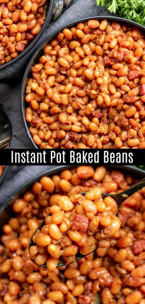 This easy recipe for Instant Pot Boston baked Beans is made from scratch using dried beans, salt pork (or bacon), and molasses for that traditional Boston baked bean flavor. These Instant Pot baked beans make a great side for summer bbqs, pot lucks, or family dinners at home. #bakedbeans #potlucks #beans #instantpot #pressurecooker #instantpotrecipes #homemadeinterest