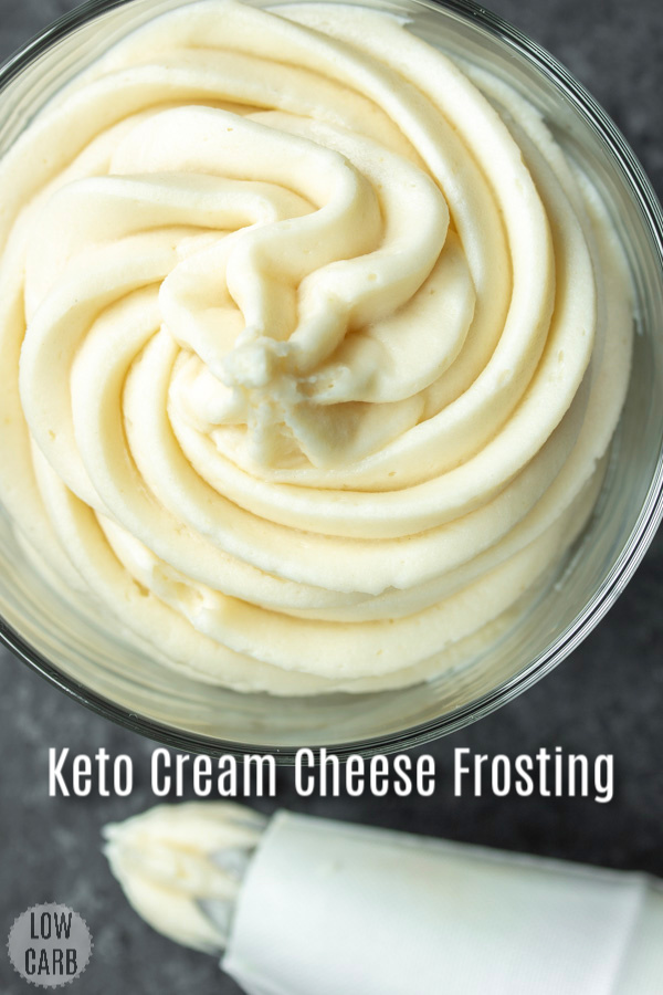 This low carb Keto Cream Cheese Frosting is a sugar-free cream cheese frosting that is LCHF and perfect topping for low carb desserts. This low carb cream cheese frosting is made with Swerve and is the BEST keto cream cheese frosting for low carb cookies, cake, mug cakes, and cupcakes. #lowcarb #keto #ketorecipes #lowcarbrecipes #creamcheese #frosting #homemadeinterest