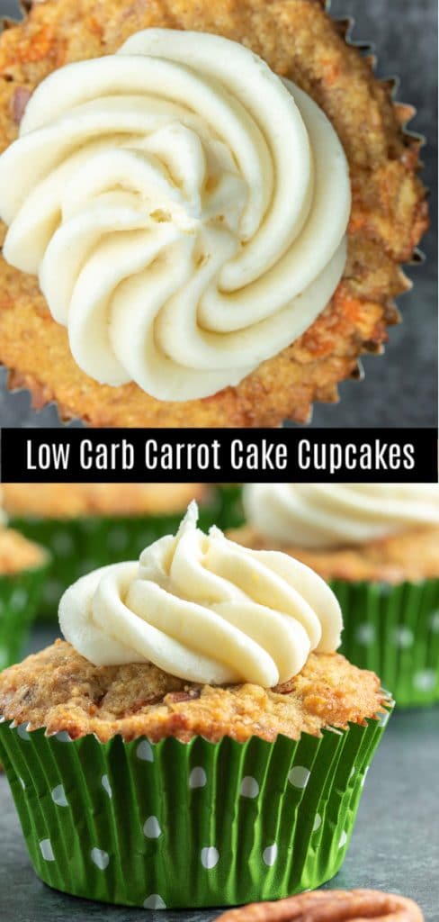 These Low Carb Carrot Cake Cupcakes are easy to make, sugar-free, and low carb. This delicious cupcake is made with almond flour, carrots, pecans, and spices, and is topped with an amazing keto cream cheese frosting. It is the best, healthy recipe for carrot cake that I've had! #carrotcake #easter #dessert #cake #lowcarb #keto #lowcarbrecipes #homemadeinterest