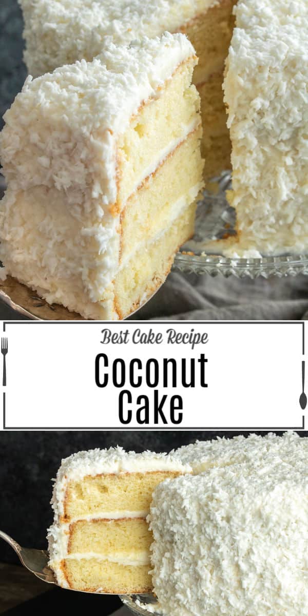 Pinterest image of Best Coconut Cake with title text