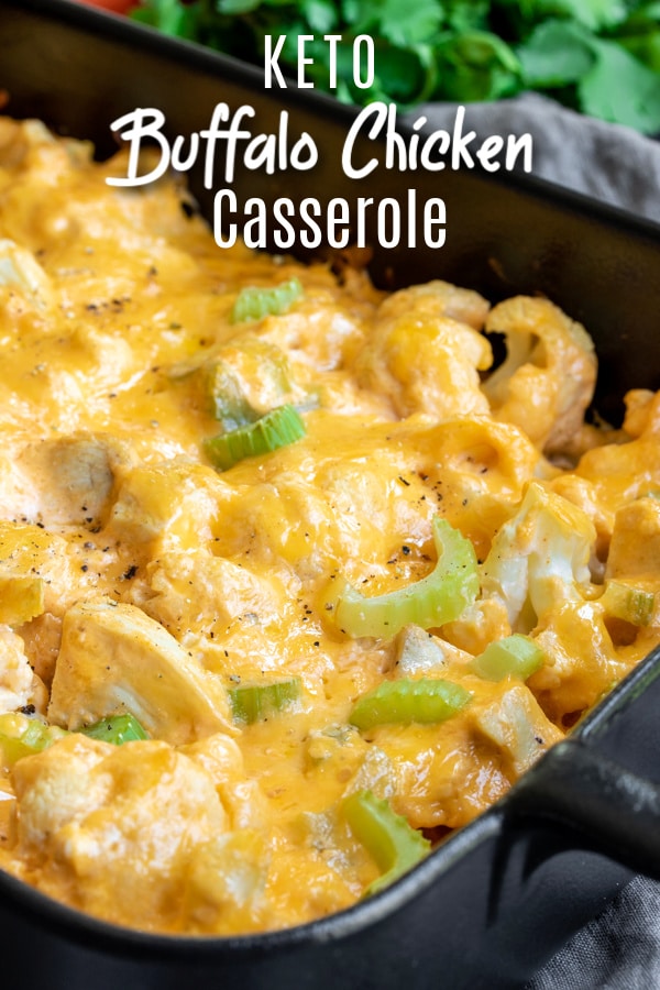 Keto Buffalo Chicken Cauliflower Casserole is a quick and easy low carb dinner recipe made with cauliflower, cream cheese, cheddar cheese, and spicy buffalo chicken. It's a creamy, loaded cauliflower casserole that is a healthy keto dinner. #buffalochicken #chicken #cauliflower #lowcarbrecipe #ketorecipe #casserole #homemadeinterest