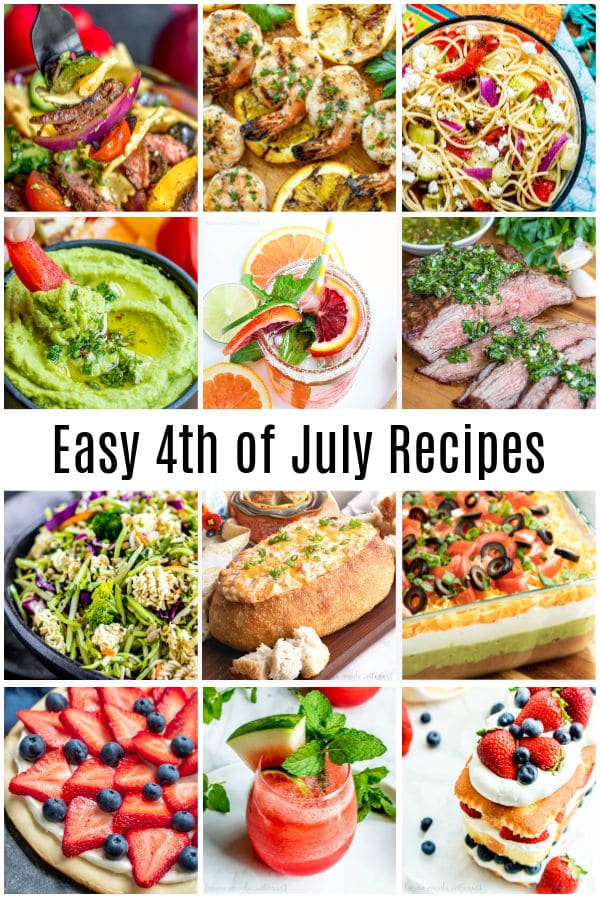 These Easy 4th of July recipes include BBQ, easy side dishes, healthy recipe options, appetizers, desserts, and recipes for kids. Lots recipe ideas for 4th of July parties food. Low carb, vegan, cooked on the grill or no bake. We have 4th of July recipes for everyone. These also make great recipes for Memorial day and Labor Day! #4thofjuly #memorialday #laborday #grilling #homemadeinterest