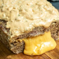 Big Mac Keto Meatloaf oozing cheese