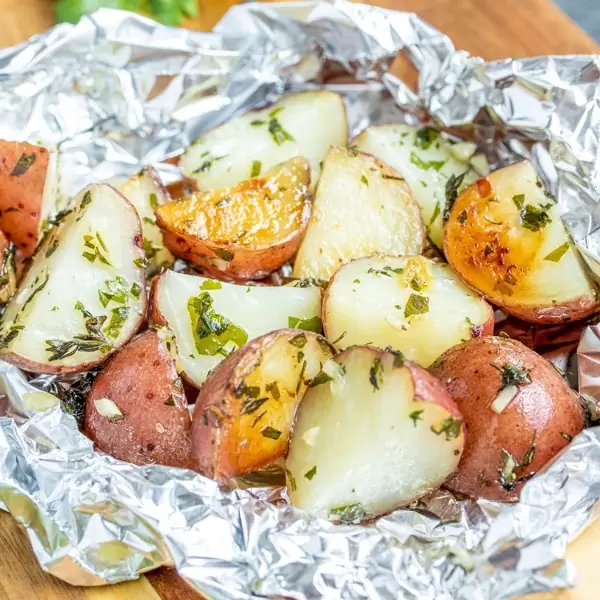 Foil Packet Garlic Potatoes made in the oven