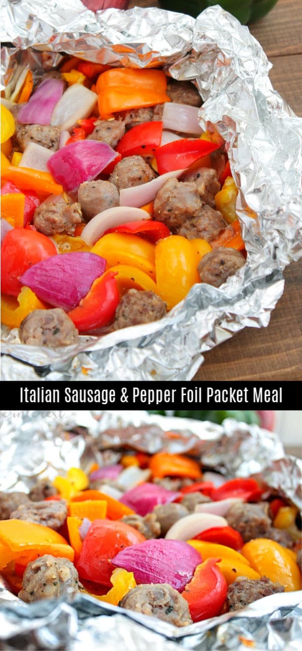 These easy sausage foil packets for the grill are made with Italian Sausage, bell peppers, and onions. It's an easy foil packet dinner or hobo dinner, that is perfect for family dinner, or camping. #hobodinners #foilpacket #grilling #grilled #sausage #peppers #homemadeinterest