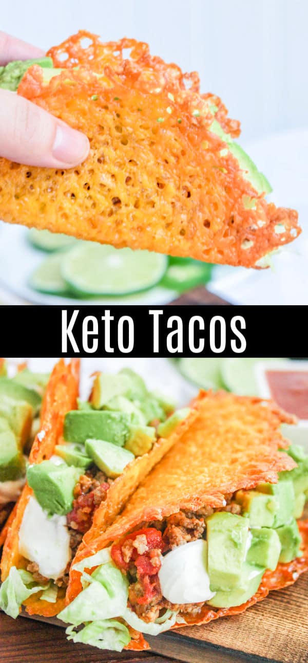 Have a low carb taco night with these keto tacos made with cheese taco shells. Baked cheddar cheese formed into the shape of a taco! These easy keto tacos are beef tacos that are perfect for people who are looking for keto diet recipes for a ketogenic lifestyle. These cheesy low carb tacos mean you don't have to miss out on taco night! #taco #cheese #lowcarb #keto #ketorecipes #lowcarbdinner #homemadeinterest