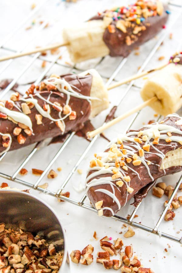 Chocolate-Dipped Frozen Bananas on a stick