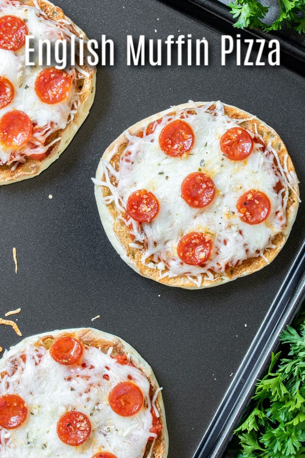 This easy English muffin pizza is a great after school snack recipe for kids. Bake these english muffin pizzas in the oven for lunches, take them with you for camping, top them with your favorite toppings like pepperoni. It's a great idea for a healthy snack or appetizers. #pizza #snacks #backtoschool #pepperoni #homemadeinterest