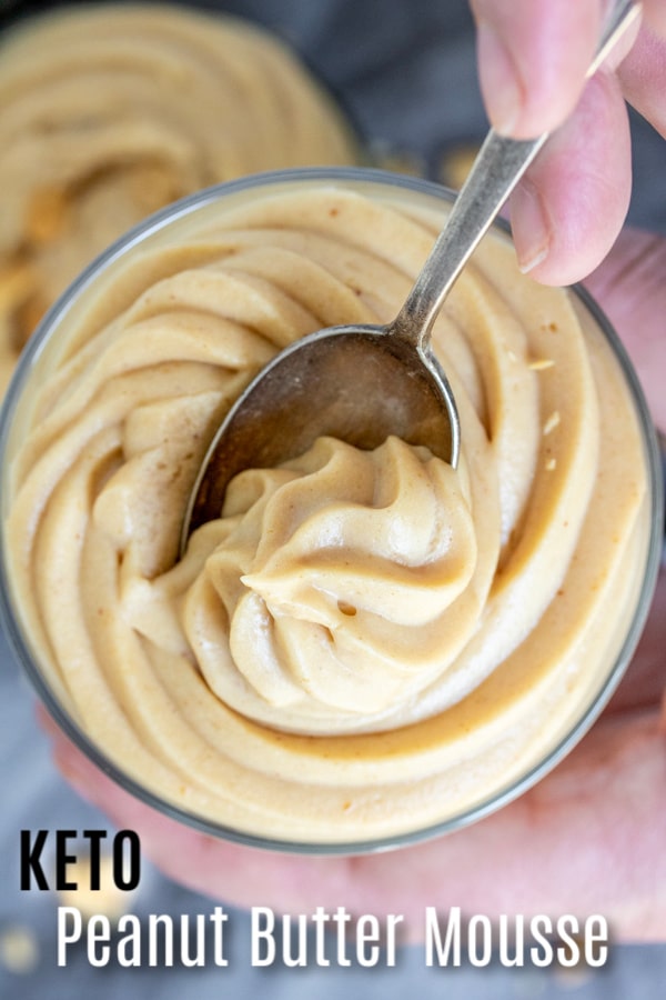 This easy Keto peanut butter mousse is a low carb, gluten-free dessert recipe that is perfect if you're on the keto diet. Just a few simple ingredients whipped together and you have a creamy, peanut butter dessert that will satisfy your low carb sweet tooth. #peanutbutter #lowcarbdiet #keto #ketodiet #lowcarb #dessert #homemadeinterest