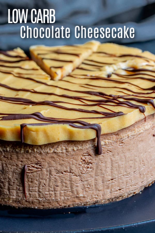 This Low Carb Chocolate Cheesecake is a luscious, creamy, chocolate cheesecake recipe topped with a creamy keto peanut butter mousse. It's one of the best low carb dessert recipes you'll ever make. Dark chocolate cheesecake and peanut butter mousse are the perfect combination. They will satisfy your keto dessert cravings! #dessert #chocolate #cheesecake #ketodessert #keto #lowcarb #ketodiet #homemadeinterest