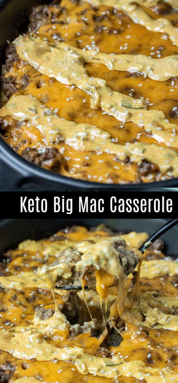 This Keto Big Mac Casserole is an easy low carb dinner recipe made with ground beef, cheese, and delicious big mac sauce! It's similar to a cheeseburger casserole or hamburger casserole with the addition of a creamy special sauce that takes this low carb dinner to the next level! #lowcarbrecipe #ketorecipe #keto #lowcarb #hamburger #groundbeef #cheese #casserole #homemadeinterest