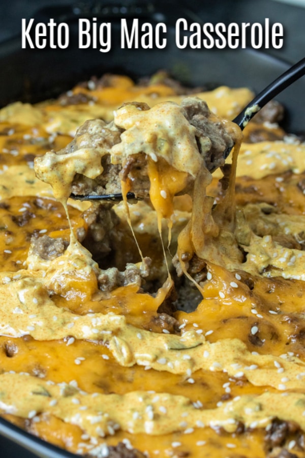 This Keto Big Mac Casserole is an easy low carb dinner recipe made with ground beef, cheese, and delicious big mac sauce! It's similar to a cheeseburger casserole or hamburger casserole with the addition of a creamy special sauce that takes this low carb dinner to the next level! #lowcarbrecipe #ketorecipe #keto #lowcarb #hamburger #groundbeef #cheese #casserole #homemadeinterest