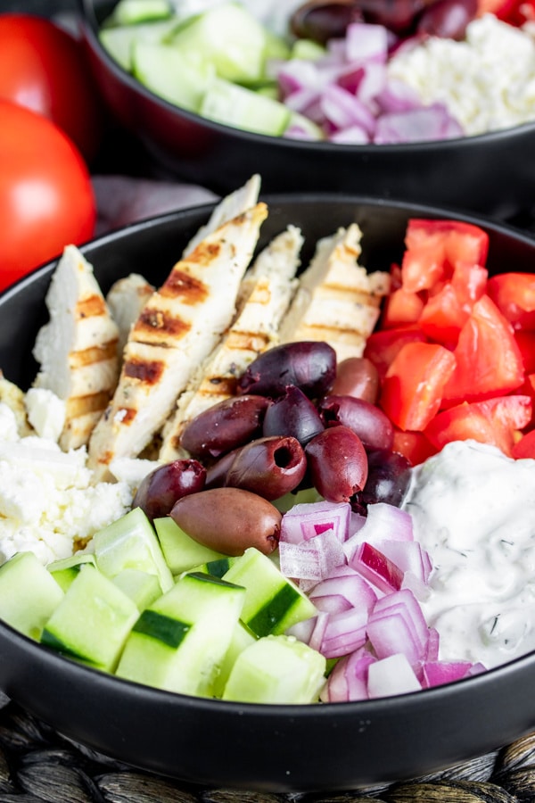 Keto Chicken Gyro Bowl with grilled chicken