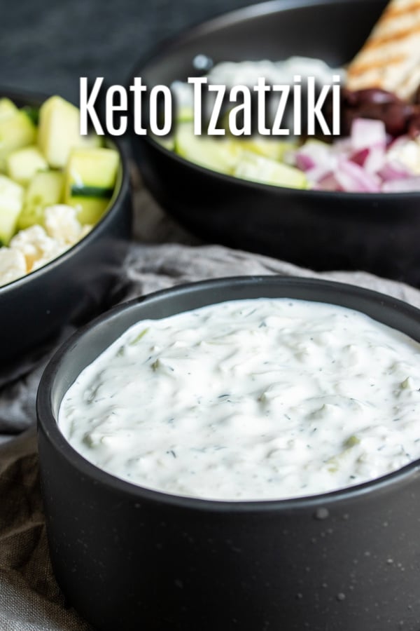 This easy recipe for Tzatziki Sauce is a keto version made with sour cream instead of Greek yogurt. This homemade keto tzatziki sauce is made with cucumbers and dill and is perfect for pairing with veggies or chicken gyros. #greek #keto #lowcarb #ketorecipes #lowcarbrecipes #sauce #dip #homemadeinterest