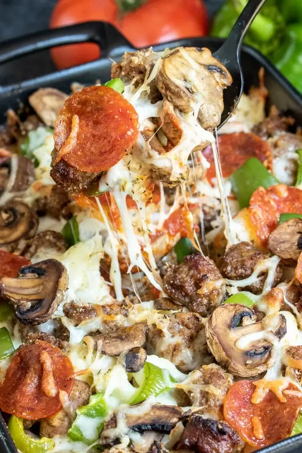 Low Carb Pizza Casserole loaded with supreme pizza toppings