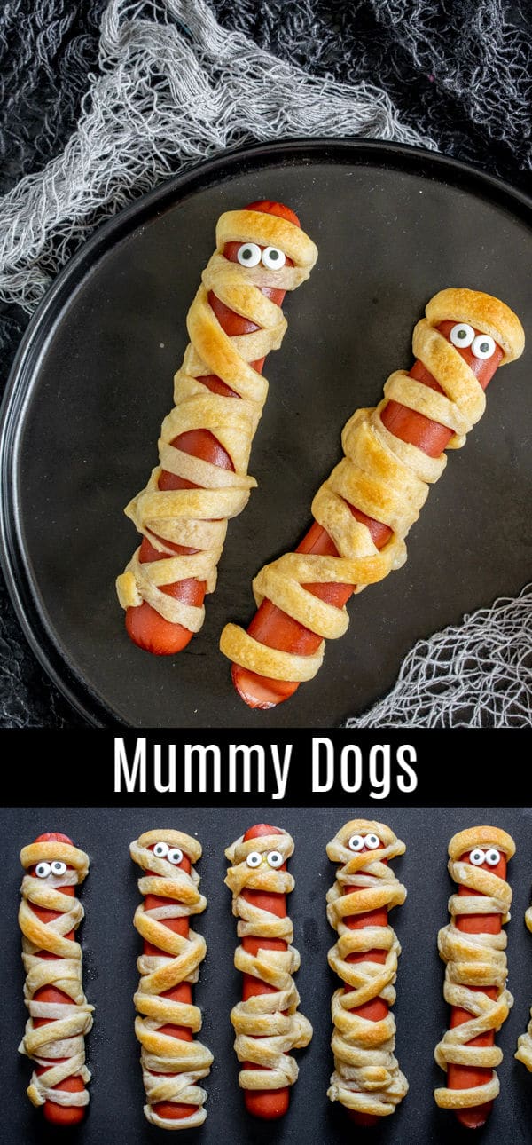 A simple recipe for how to make Mummy Dogs! This easy Halloween recipe is perfect for dinner on Halloween night or a fun Halloween party food. All you need are crescent rolls and hot dogs to bake up this easy Halloween treat. Make mummy dogs for your kids this year and watch them disappear. #halloweenrecipe #halloween #halloweenparty #hotdog #kids #homemadeinterest