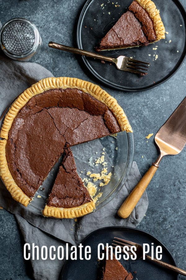 This Chocolate Chess Pie is a classic southern dessert that is easy to make and totally delicious. This old fashioned chess pie is made with cocoa and evaporated milk to create a sweet, decadent dessert that we serve every year for Thanksgiving dessert and Christmas dessert. It's a simple Thanksgiving pie recipe that the whole family will love. #thanksgiving #Christmas #dessert #chocolate #pie #homemadeinterest
