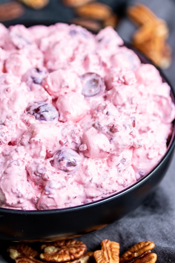 bowl of Creamy Cranberry Salad made with marshmallows