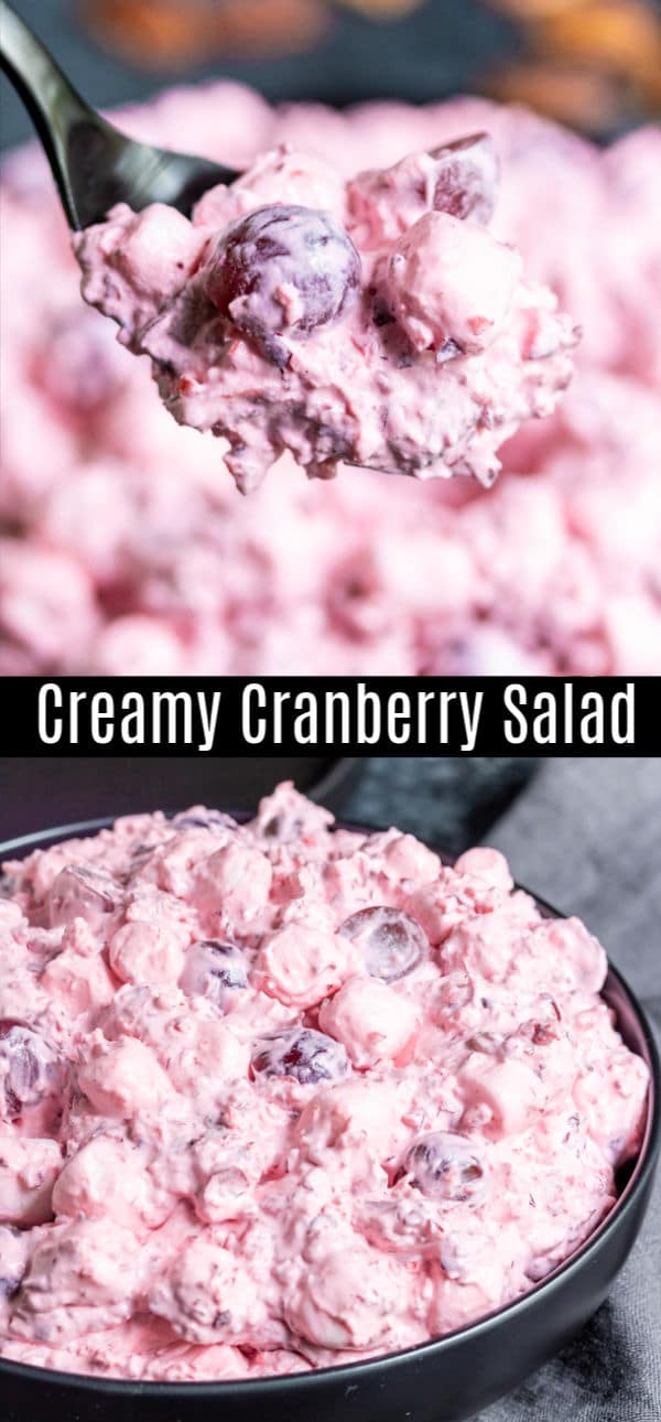 This Creamy Cranberry Salad, otherwise known as Cranberry Fluff, is a delicious combination of fresh cranberries, red grapes, pineapple, marshmallows, and pecans all tossed together in Cool Whip. This easy cranberry salad can be served as a Thanksgiving or Christmas side dish or dessert. I classic southern holiday recipe that the whole family will love. #cranberry #cranberries #thanskgiving #christmas #homemadeinterest