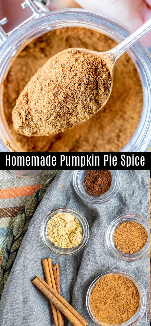 We've got an easy pumpkin pie spice recipe that tells you everything you need to know about how to make pumpkin pie spice at home. This delicious fall spice recipe has lots of uses from desserts, to a latte and it's just simple mix of several common spices. #pumpkinspice #fall #spices #pumpkinpie #homemadeinterest