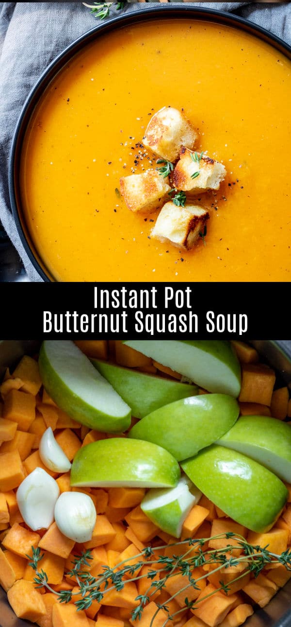 This quick and easy Instant Pot Butternut Squash Soup is a healthy soup recipe made by pressure cooking butternut squash and a few simple ingredients. It is a vegan, paleo, gluten-free, dairy-free, soup that is perfect for fall or winter. #butternutsquash #instantpot #pressurecookerrecipe #soup #fall #homemadeinterest