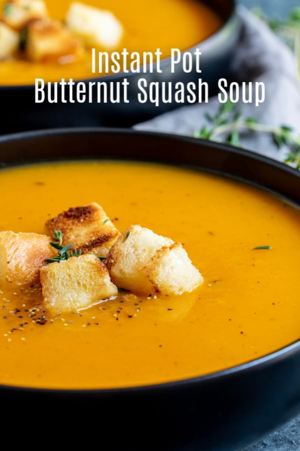 This quick and easy Instant Pot Butternut Squash Soup is a healthy soup recipe made by pressure cooking butternut squash and a few simple ingredients. It is a vegan, paleo, gluten-free, dairy-free, soup that is perfect for fall or winter. #butternutsquash #instantpot #pressurecookerrecipe #soup #fall #homemadeinterest