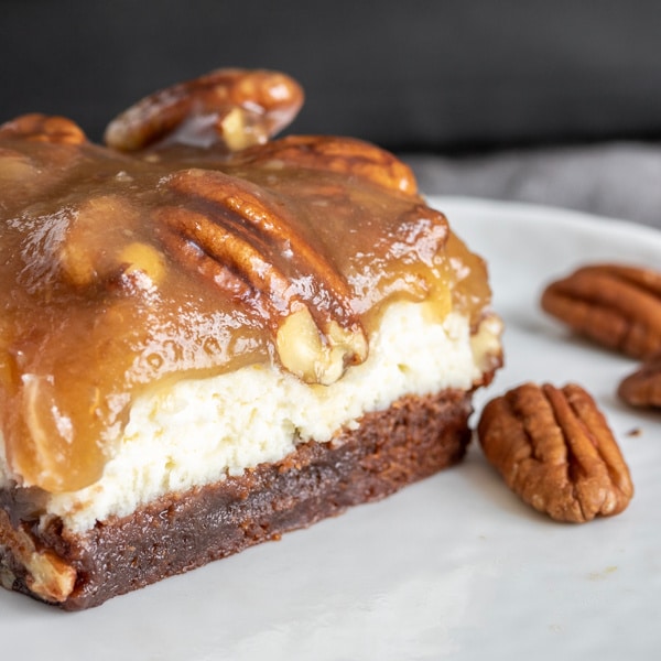 delicious holiday dessert Pecan Pie Cheesecake Brownies