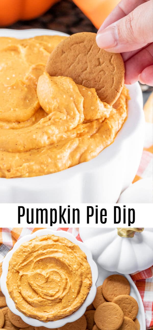 This easy Pumpkin Pie Dip is only 5 ingredients! It is an easy Halloween dessert or Thanksgiving dessert made with cream cheese, pumpkin puree, and pumpkin pie spice. Every bite is like a scoop of creamy, pumpkin pie. Serve it with graham crackers, pie crust, or ginger snaps for the perfect no bake pumpkin pie dip for parties. #thanksgiving #halloween #dessert #dip #pumpkinpie #homemadeinterest