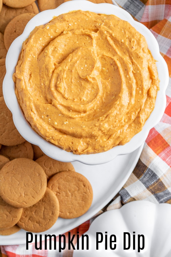 This easy Pumpkin Pie Dip is only 5 ingredients! It is an easy Halloween dessert or Thanksgiving dessert made with cream cheese, pumpkin puree, and pumpkin pie spice. Every bite is like a scoop of creamy, pumpkin pie. Serve it with graham crackers, pie crust, or ginger snaps for the perfect no bake pumpkin pie dip for parties. #thanksgiving #halloween #dessert #dip #pumpkinpie #homemadeinterest