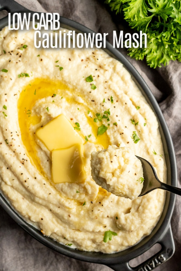 This Keto Cauliflower Mash makes an awesome low carb side dish for weeknight dinners and a great keto substitute for mashed potatoes for Thanksgiving dinner, or Christmas dinner. This easy mashed cauliflower recipe is whipped with cream cheese, butter, and a MultiQuick 5 Vario Hand Blender to make the BEST creamy, cheesy, cauliflower mash ever! #ad #braun