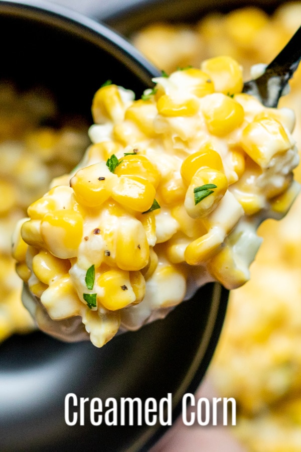 Creamed Corn is a delicious blend of corn kernels and milk, simmered on the stovetop to make a creamy, slightly sweet, classic southern corn side dish. This creamed corn recipe uses fresh, frozen, or canned corn. It's a traditional Thanksgiving side dish, and a delicious addition to a weeknight dinner. #corn #creamedcorn #thanksgiving #sidedish #side #homemadeinterest