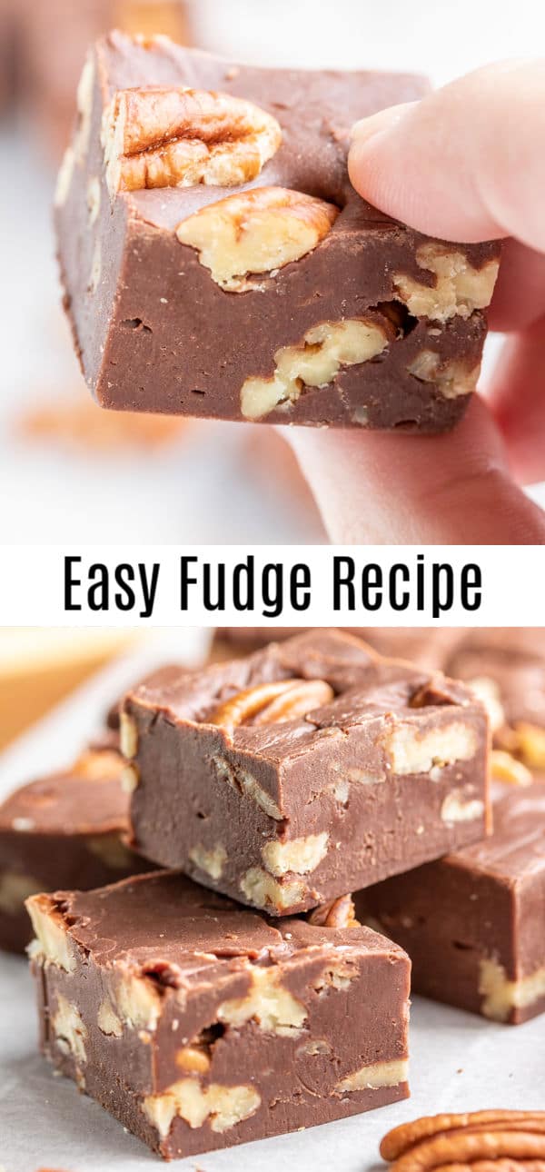 This easy Microwave Fudge recipe is made with 3 ingredients Eagle brand sweetened condensed milk, chocolate, and nuts. It's a delicious homemade candy recipe that makes a great edible gift for all of your homemade gift giving during Christmas. #fudge #chocolate #Christmas #dessert #candy #homemadeinterest