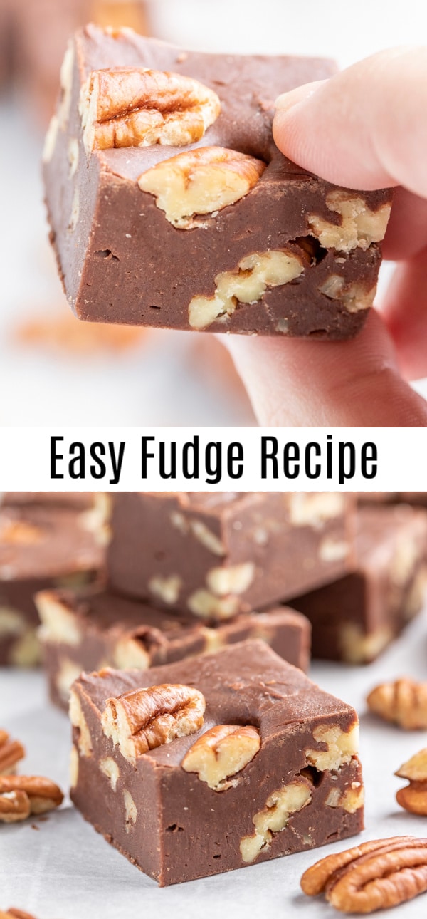 This easy Microwave Fudge recipe is made with 3 ingredients Eagle brand sweetened condensed milk, chocolate, and nuts. It's a delicious homemade candy recipe that makes a great edible gift for all of your homemade gift giving during Christmas. #fudge #chocolate #Christmas #dessert #candy #homemadeinterest