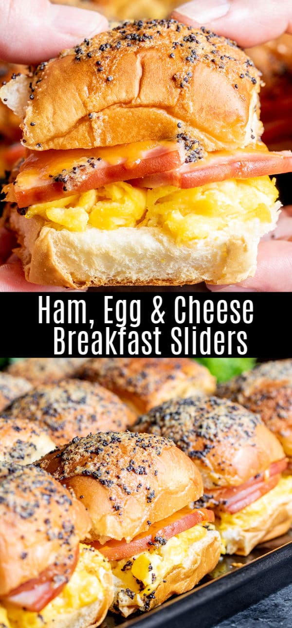 These delicious Ham Egg and Cheese Breakfast Sliders are an easy breakfast recipe or brunch recipe that is a great way to use up leftover ham from Easter or Christmas. Make these breakfast sliders with Hawaiian rolls, ham, egg, and cheese for an early morning tailgating recipe or for Sunday brunch. #breakfast #brunch #ham #cheese #egg #breakfastsandwich #sliders #homemadeinterest