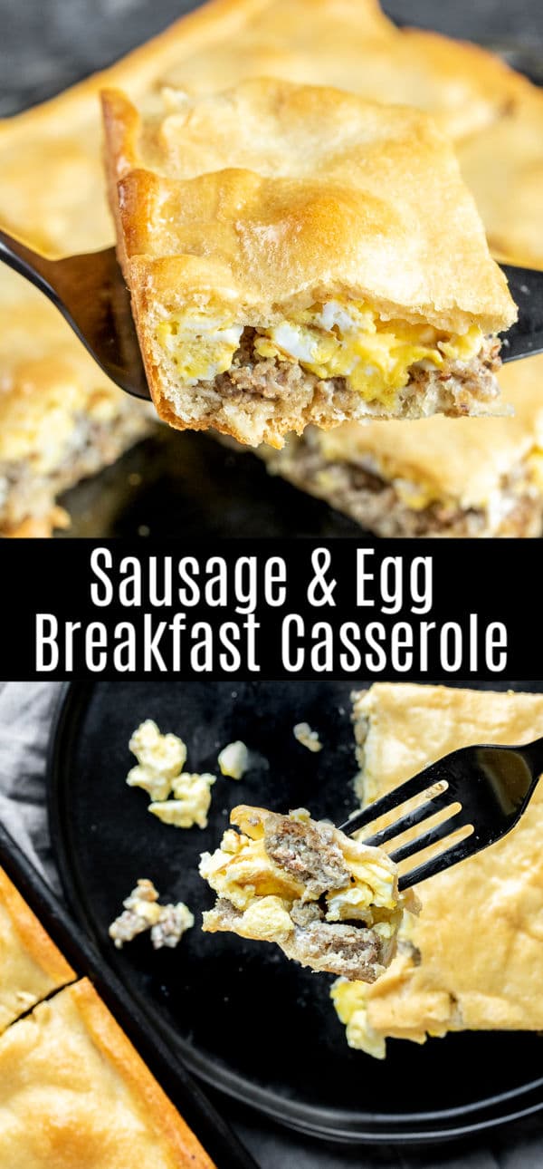 This is an easy, make ahead, breakfast casserole fill with layers of sausage, cream cheese, and scrambled eggs baked into a crust made with crescent rolls dough. Make it the day before and let it sit in the refrigerator overnight or assemble in the morning and bake in the oven. A breakfast casserole for Christmas breakfast or New Year's breakfast, or anytime you need an easy breakfast option! #breakfast #casserole #sausage #homemadeinterest