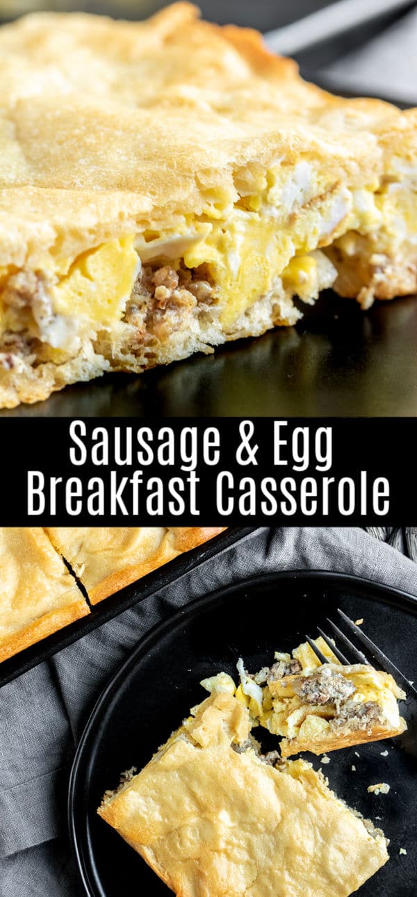 This is an easy, make ahead, breakfast casserole fill with layers of sausage, cream cheese, and scrambled eggs baked into a crust made with crescent rolls dough. Make it the day before and let it sit in the refrigerator overnight or assemble in the morning and bake in the oven. A breakfast casserole for Christmas breakfast or New Year's breakfast, or anytime you need an easy breakfast option! #breakfast #casserole #sausage #homemadeinterest