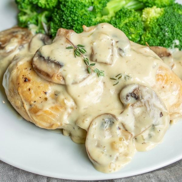 Instant Pot Chicken and Mushrooms in a creamy sauce with mushrooms