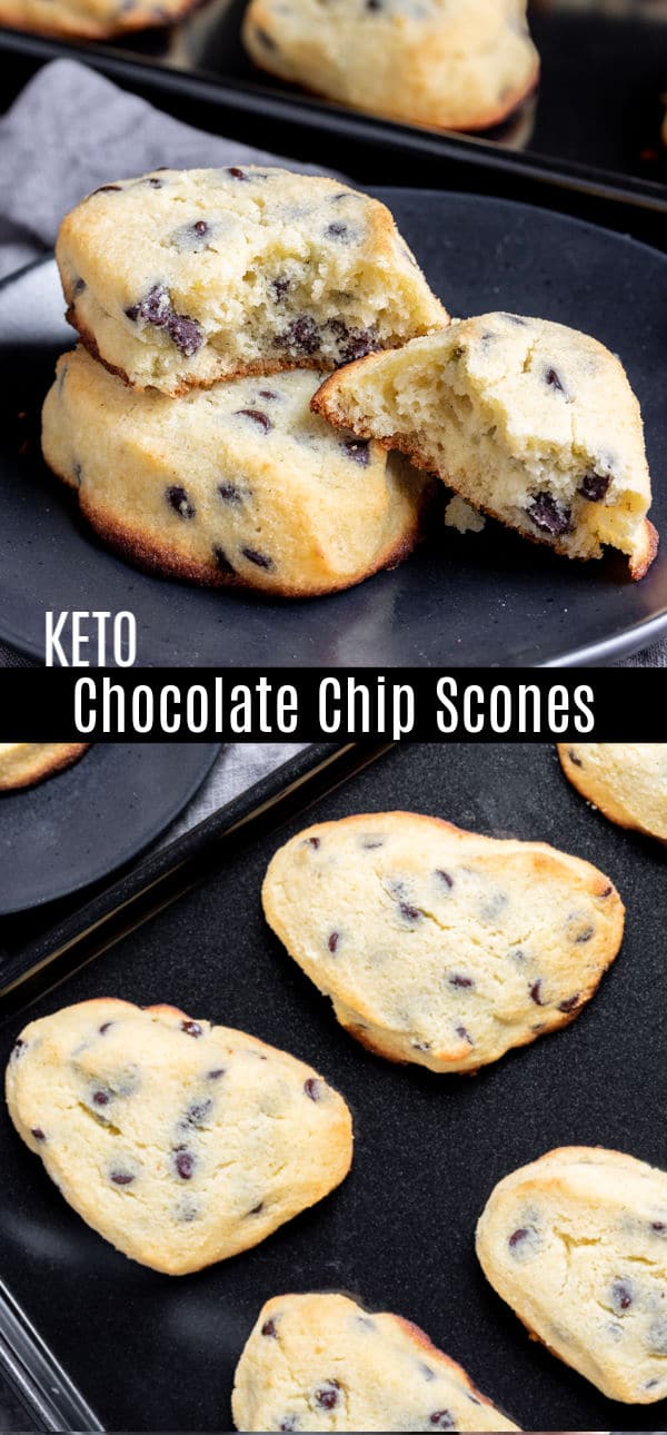 These Keto Chocolate Chip Scones are a delicious keto breakfast, brunch, or dessert recipe that uses low carb chocolate chips, almond flour, and coconut flour to make light, fluffy scones that everyone will love. It is an easy keto baking recipe that will fill your sweet craving! #ketobaking #ketorecipe #keto #lowcarb #lowcarbrecipes #baking #homemadeinterest