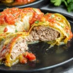 cut open Keto Instant Pot Cabbage Rolls on a plate