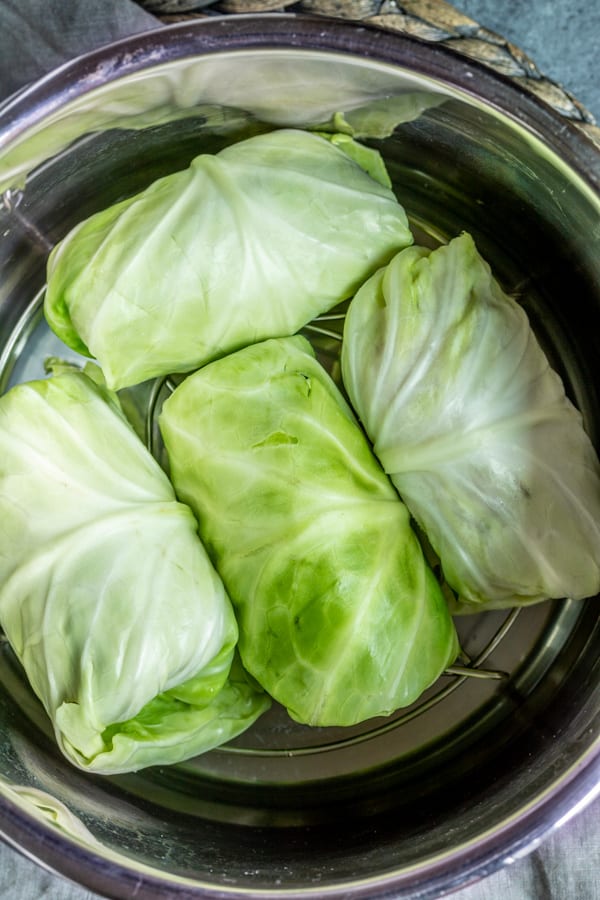 Keto Instant Pot Cabbage Rolls with cabbage in the instant pot