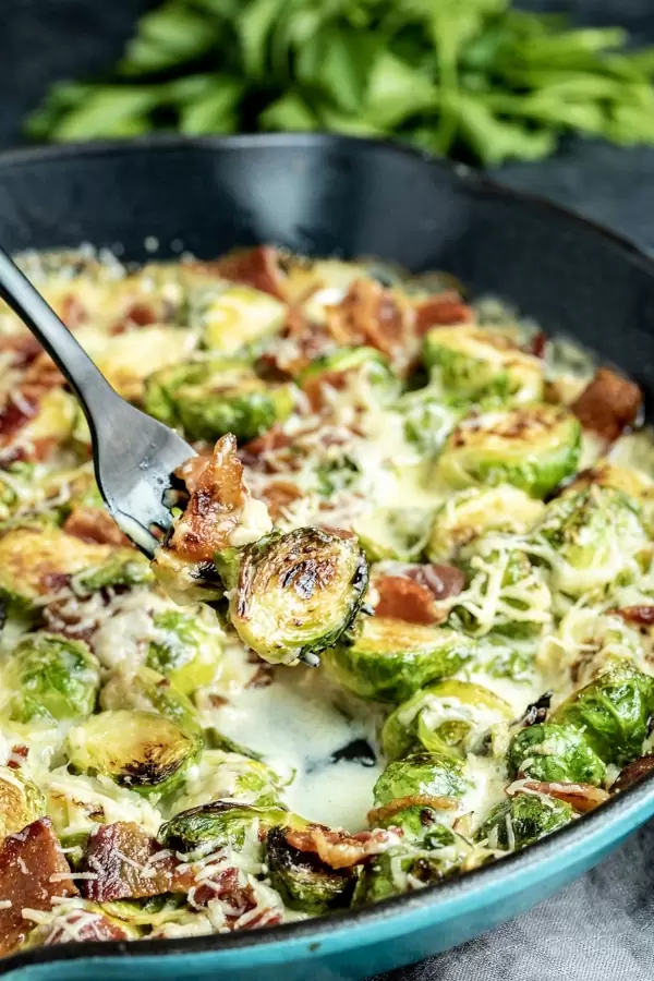 Cheesy Bacon Brussels Sprouts easy skillet meal