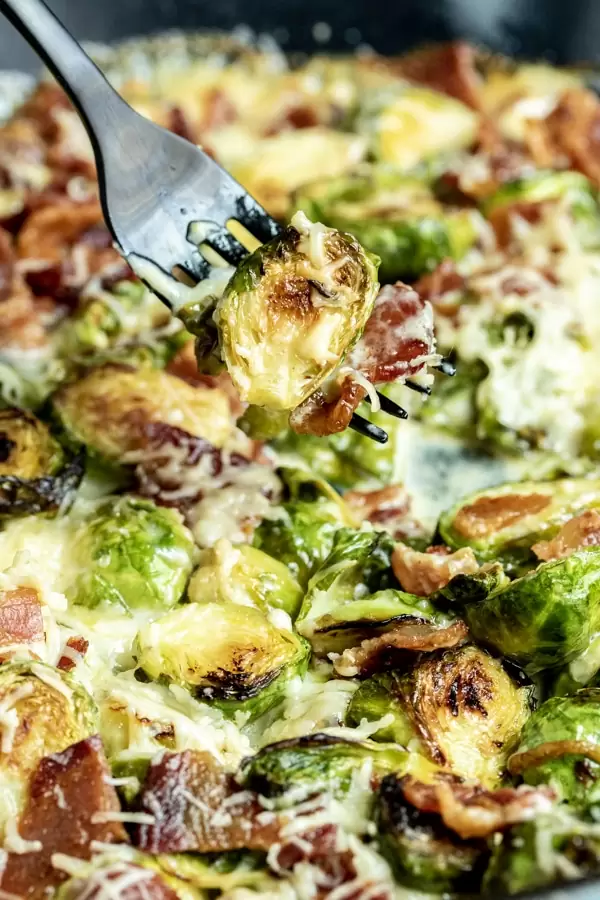 Cheesy Bacon Brussels Sprouts easy keto side dish