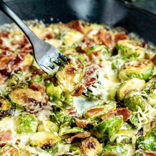 Cheesy Bacon Brussels Sprouts is a low carb side