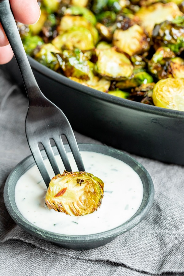 Crispy Air Fryer Brussels Sprouts and lemon aioli