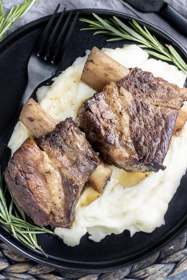 Instant Pot Short Ribs on a plate with mash potatoes