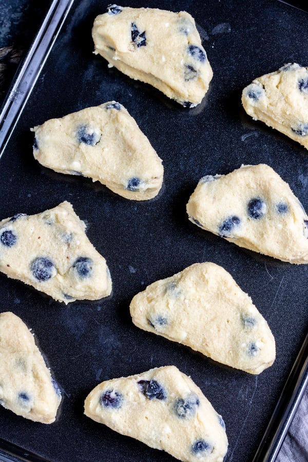 ready to bake Keto Blueberry Scones in a baking pan